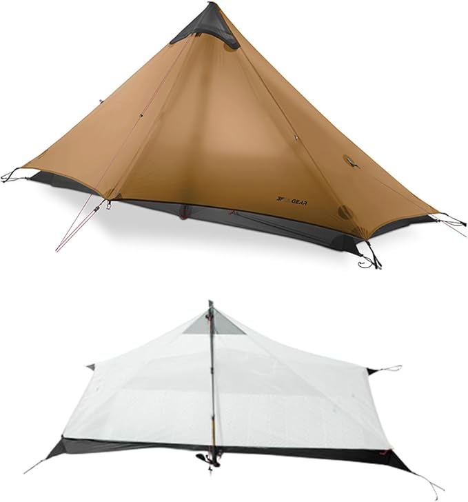 3F UL Gear Lanshan1 Ultralight Tent 3/4 Season Portable Backpacking Tent for 1-Person 15D Silicon Coated Waterproof Poleless Double Layer Tent for Camping, Climbing, Hiking
