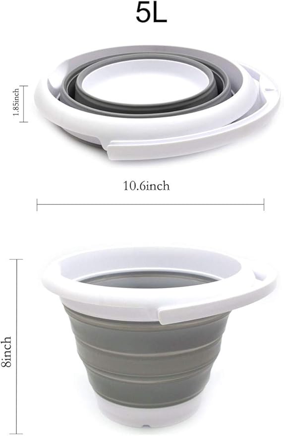 SAMMART 5L / 1.32 Gallon Collapsible Plastic Bucket - Foldable Round Tub - Portable Fishing Water Pail - Space Saving Outdoor Waterpot (5L Round, Grey)