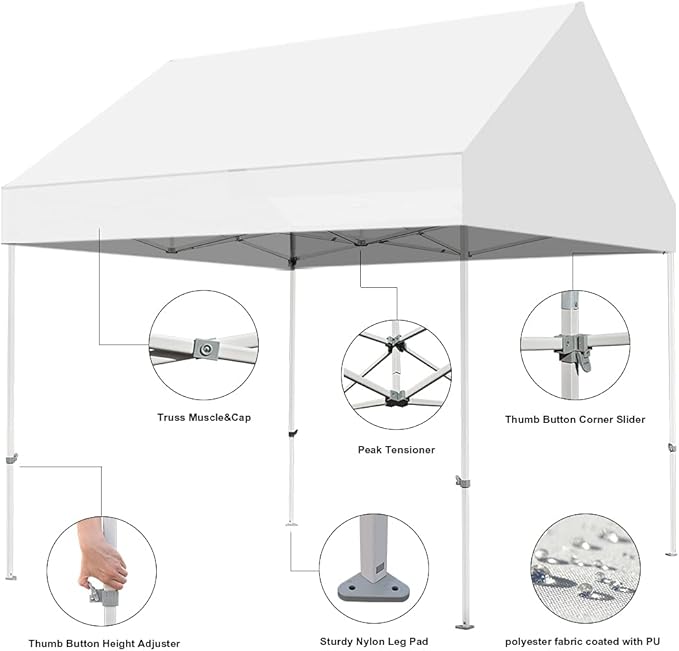 Eurmax USA Patented 10x10 Pop Up Canopy Tent Party Tent Commercial Instant Canopies Shelter with Heavy Duty Roller Bag,Bonus 4 Sand Bags (Snow White)