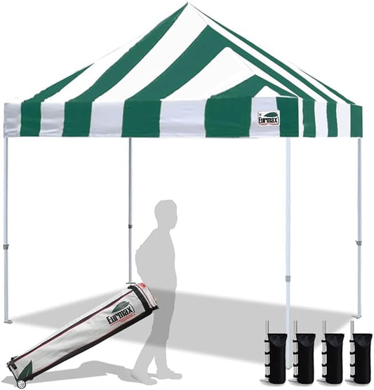 Eurmax USA Standard 10x10ft Patio Pop Up Canopy Tent for Outdoor Events Commercial Instant Canopies with Heavy Duty Roller Bag,Bonus 4 Canopy Sand Bags (Stripe Green)