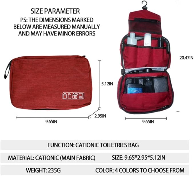 Travel toilet bag is used to store toiletries, with a large capacity storage hanging toilet bag (Burgundy)