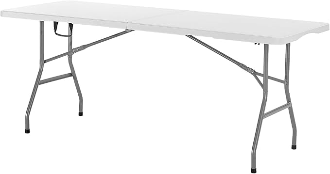 VEVOR Folding Table, 6 Ft Heavy Duty Portable Fold-in-Half Utility Table, Indoor Outdoor Plastic Rectangle Table with Built in Handle, for Party, Dining, Wedding, Events, Picnic, Camping, White
