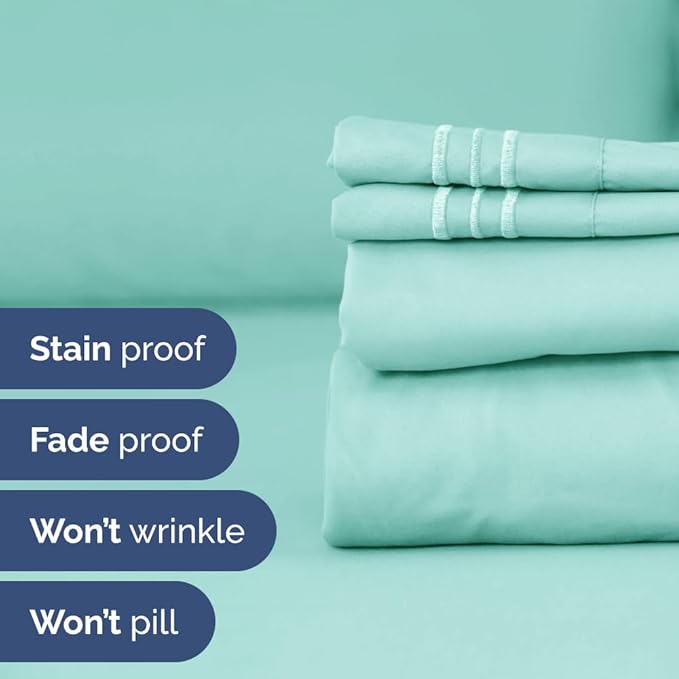 Flex Top Split Head King 4 Piece Sheet Set - Comfy Breathable & Cooling Bed Sheets Set - Hotel Luxury Bedding for Women, Men, Kids, Teens, Boys & Girls - Deep Pockets, Ultra-Soft - Oeko-Tex - Spa Blue