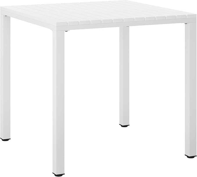 Costaelm Outdoor Dining Table for 4, Square Metal Patio Table, 4-Person Weather Resistant Steel Slat Table for Lawn Garden Backyard, White