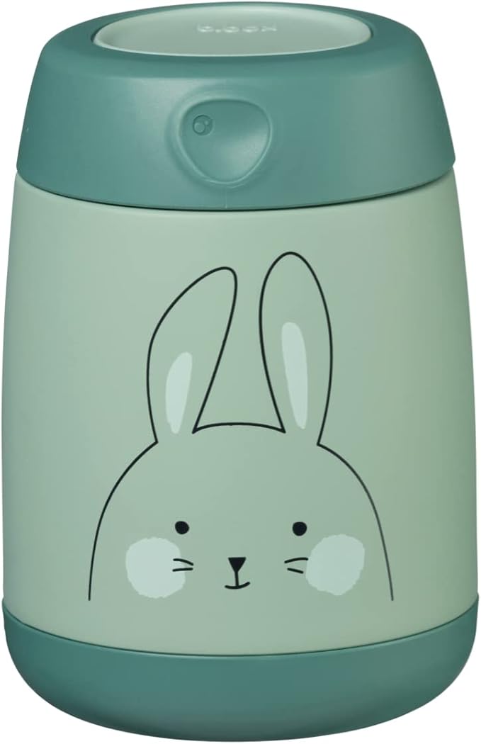 b.box Insulated Food Jar Mini | Small Snack Container for Babies and Kids | Double Wall Stainless Steel | Keeps Food Cold for 6hrs, Warm for 4hrs | (Bunny Green, 7 oz)