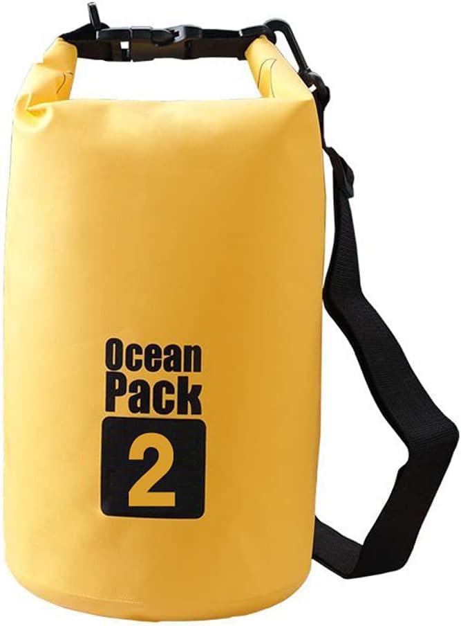 Outdoor Dry Sack Floating Waterproof Bag 2L/3L/5L/10L/15L/20L/30L for Boating, Kayaking, Hiking, Snowboarding, Camping, Rafting, Fishing and Backpacking (Yellow, 2L)