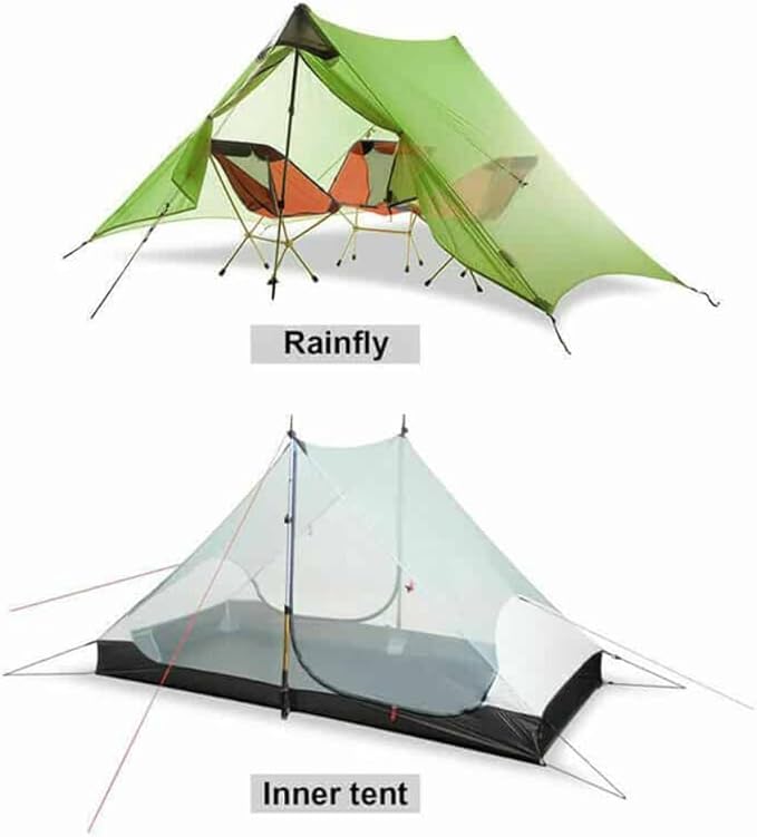 3F UL GEAR Lanshan 2 Person Tent Hiking Ultralight Camping Tent Professional 15D Silnylon Rodless Trekking Pole Tent Waterproof Backpacking Outdoor for Camping, Bivvy