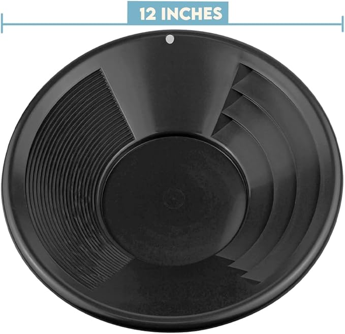 SE 12 Inch Gold Panning Pan - Dual Riffles for Easier Mining and Prospecting, Black