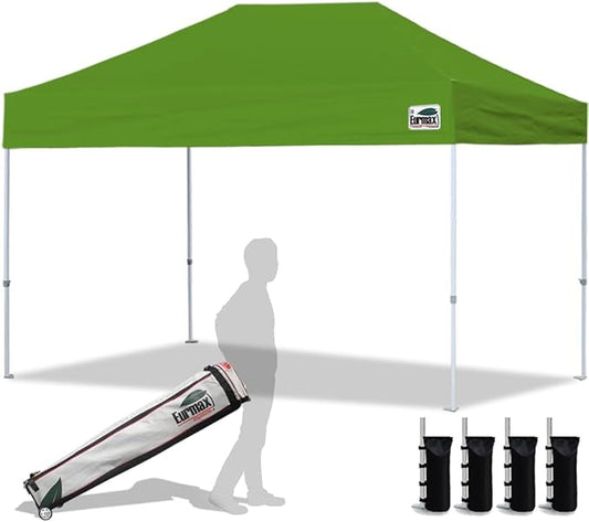 Eurmax USA 8'x12' Pop Up Canopy Tent Commercial Instant Canopies with Heavy Duty Roller Bag,Bonus 4 Sand Weights Bags (Field Green)