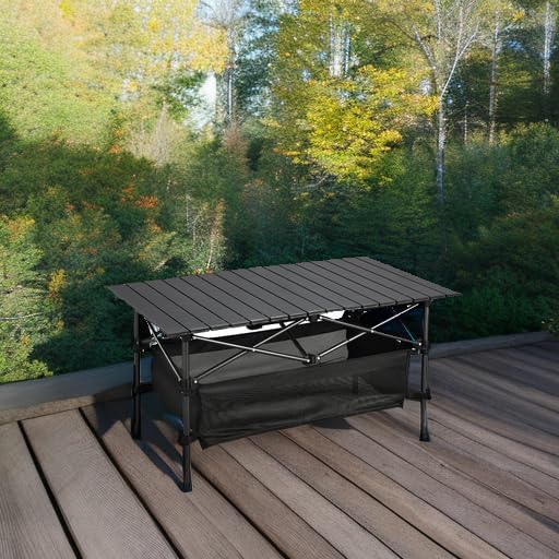 Lightweight Aluminum Folding Camping Table (37.13” x 21.57” x 19.69”), Portable Roll-Up Design for Outdoor, Camping, Beach, BBQ, Patio, and Picnic, Durable & Waterproof with Carrying Bag