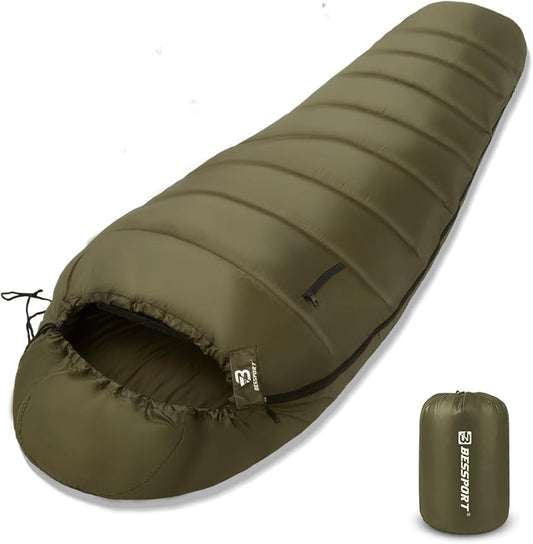 Bessport Mummy Sleeping Bag | 15-45 ℉ Extreme 3-4 Season Sleeping Bag for Adults Cold Weather– Warm and Washable, for Hiking Traveling & Outdoor Activities
