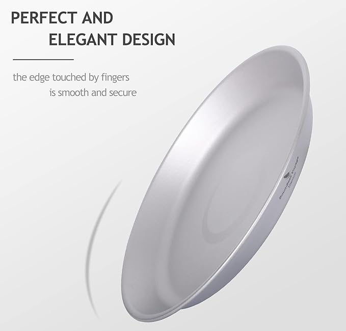 iBasingo Titanium Camping Plates with Mesh Bag - 174mm Ultralight Backpacking Dinnerware for Hiking, Survival Kit & Outdoor Cooking, 61g Ti1111T