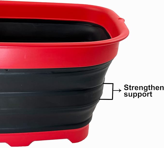 SAMMART 15L (3.9 Gallon) Collapsible Dishpan with Draining Plug - Foldable Washing Basin - Portable Dish Washing Tub - Camping & Space Saving Kitchen Storage Tray (Vermeil/Black)