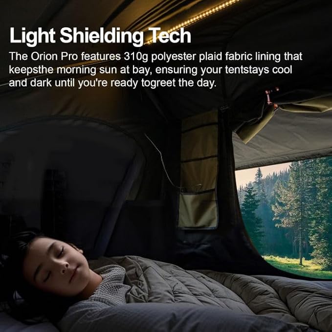 Naturnest Orion Pro Easy Setup Rooftop Tent, Unique Elevated Space Design, Large Space Hardshell Car Tent Equipped with USB Port and LED Light Strip, Suitable for Jeeps, Trucks, 2-3 Person