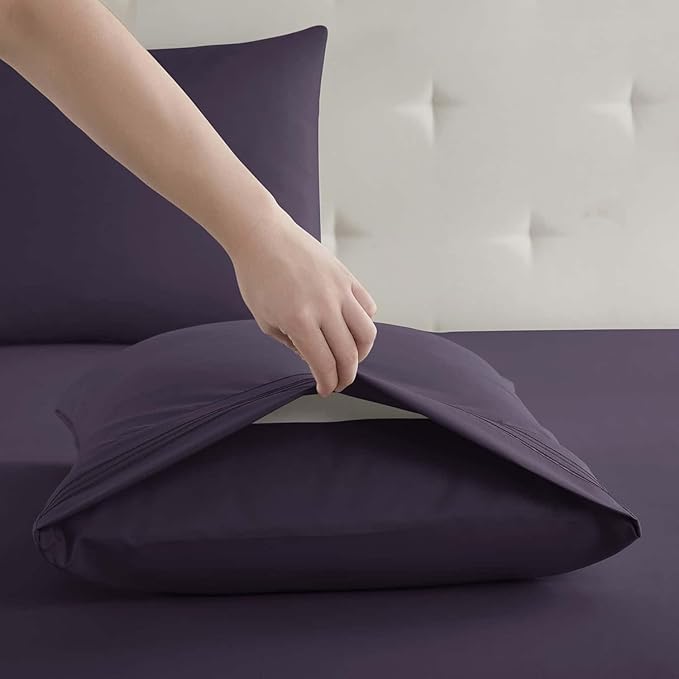 Clara Clark Cal King Sheets, 6 Piece Set - Hotel Luxury Sheets for Cal King Size Bed, Super Soft Bedding Set, Cal King Size, Eggplant Purple