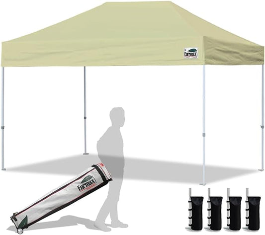 Eurmax USA 8'x12' Pop Up Canopy Tent Commercial Instant Canopies with Heavy Duty Roller Bag,Bonus 4 Sand Weights Bags (Beige)