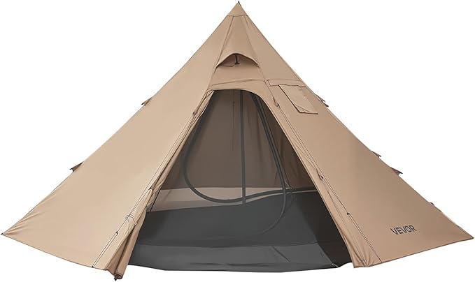 VEVOR Hot Tent, Camping Tipi Hot Tents with Stove Jack, Portable Winter Camping Tents with Snow Skirt, Easy Setup, Waterproof 4 Season Shelter Tents for Fishing Backpacking
