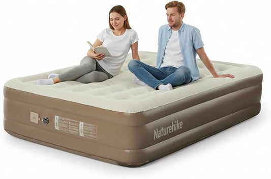 Naturehike Air Mattress Queen with Built in Pump, 15" Raise Blow Up Luxury Mattress, Fast 2Mins Portable Colchone Inflable Mattress, Cordless Air Bed for Home & Camping