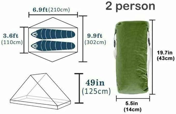 3F UL GEAR Lanshan 2 Person Tent Hiking Ultralight Camping Tent Professional 15D Silnylon Rodless Trekking Pole Tent Waterproof Backpacking Outdoor for Camping, Bivvy