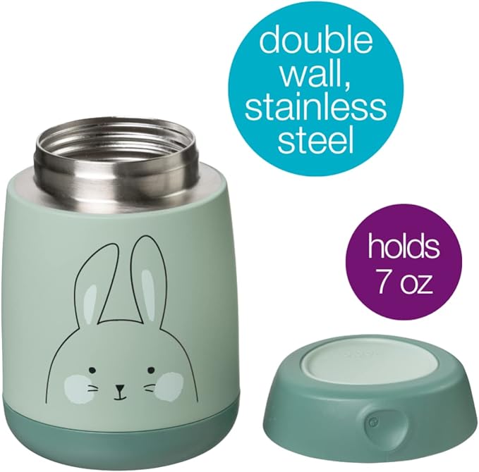 b.box Insulated Food Jar Mini | Small Snack Container for Babies and Kids | Double Wall Stainless Steel | Keeps Food Cold for 6hrs, Warm for 4hrs | (Bunny Green, 7 oz)