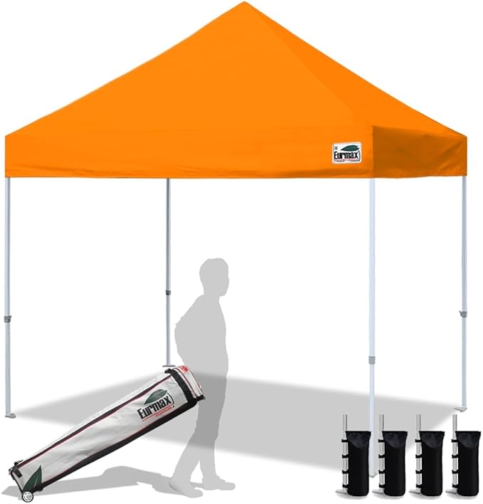 Eurmax USA Standard 10x10ft Patio Pop Up Canopy Tent for Outdoor Events Commercial Instant Canopies with Heavy Duty Roller Bag,Bonus 4 Canopy Sand Bags(Orange)