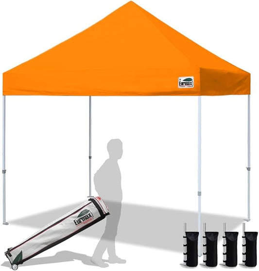 Eurmax USA Standard 10x10ft Patio Pop Up Canopy Tent for Outdoor Events Commercial Instant Canopies with Heavy Duty Roller Bag,Bonus 4 Canopy Sand Bags(Orange)