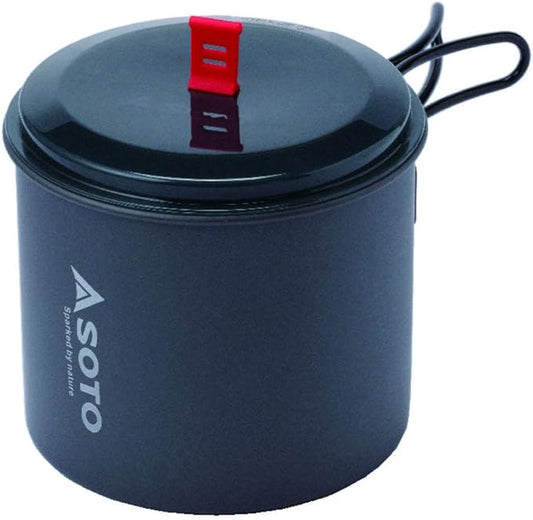 SOTO New River Backpacking Pot - Lightweight, High Capacity Camp Pot with Slip-Resistant Base, Versatile Lid & Convenient Swing Handle for Hiking & Camping Cooking Pot, 1000 ml, Aluminum