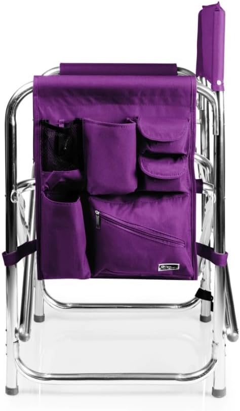 Personalized Embroidered Sports Director Chair with Side Table and Storage Pockets by Picnic Time - Purple