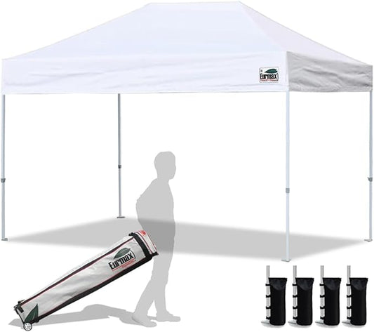Eurmax USA 8'x12' Pop Up Canopy Tent Commercial Instant Canopies with Heavy Duty Roller Bag,Bonus 4 Sand Weights Bags (White)