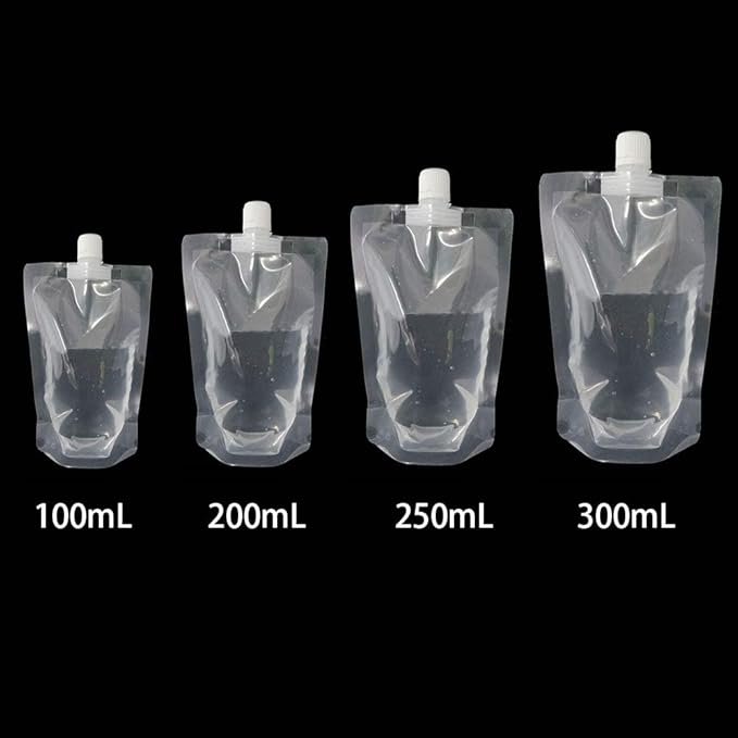 Just E Joy 100x Drink Pouches Disposable Plastic Drinking Flasks Packaging Bag w/Rotating Nozzle Hand-held Clear Smoothie Bags for Juice Milk Brewing Beer Storaging Liquid