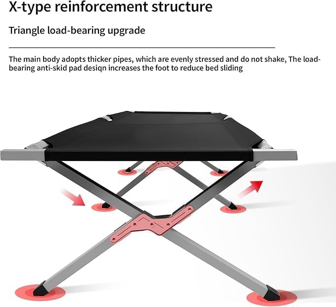 Camp Bed, Portable Folding Camping Cot for Adults,Indoor Outdoor Portable Sleeping Cot for Hiking, Camping with Carrying Bag (Black)