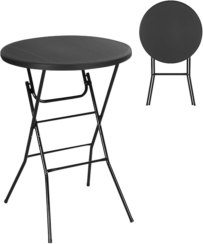 Nice C Plastic High Top Round Table, Portable Cocktail Bar Table with Detachable Legs, 31.5" Folding Tables, Waterproof Outdoor/Indoor Tables for Parties, Weddings, Camping, Backyard (Black, 1 Pack)