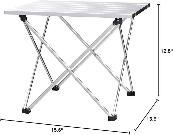Grope Small Folding Camping Table with Aluminum Table Top, Beach Table for Sand with Carrying Bag,Prefect for Outdoor, Picnic, BBQ, Cooking, Festival (Silver-S)