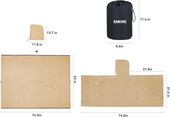 Outdoor Camping Blanket, Poncho Wearable Pocket Blankets, 74.5 in * 63 in, Warm, Comfy, Durable & Portable, Machine Washable, for Stadium, Concerts, Car Travel, Sports, Hiking, Sofa. (Khaki)
