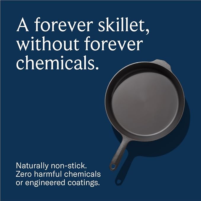 Field Cast Iron Starter Set -10.25 Inch Cast Iron Skillet with Cleaning Kit: Natural Fiber Brush, Chain Mail Scrubber & Organic Seasoning Oil – Lightweight, Preseasoned, Made in USA, Vintage Design