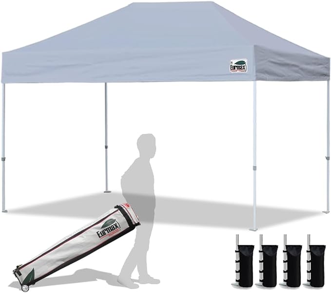 Eurmax USA 8'x12' Pop Up Canopy Tent Commercial Instant Canopies with Heavy Duty Roller Bag,Bonus 4 Sand Weights Bags (Grey)