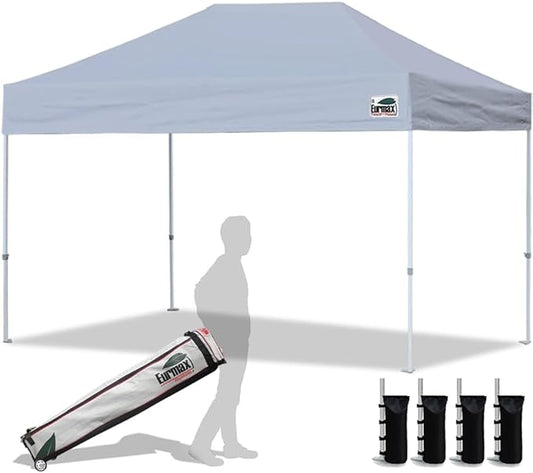 Eurmax USA 8'x12' Pop Up Canopy Tent Commercial Instant Canopies with Heavy Duty Roller Bag,Bonus 4 Sand Weights Bags (Grey)