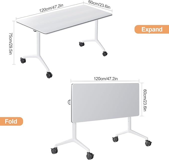 47.2 INCH Portable Training Desk – Space-Saving Flip-Top Conference Table with Locking Wheels, Heavy-Duty Metal Frame for Office & Educational Use