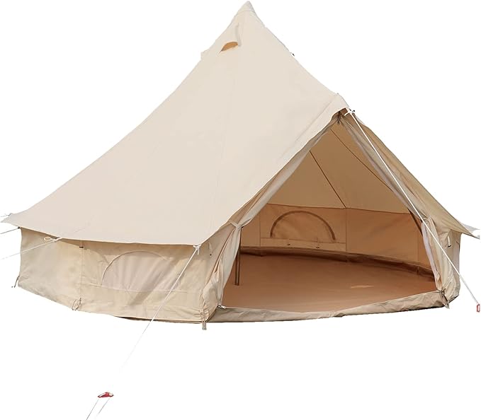 Happybuy Canvas Bell Tent - 4 Seasons Breathable 100% Cotton Canvas Yurt - w/Stove Jack, Luxury Glamping Tent Waterproof for Family Camping, Hunting, Party