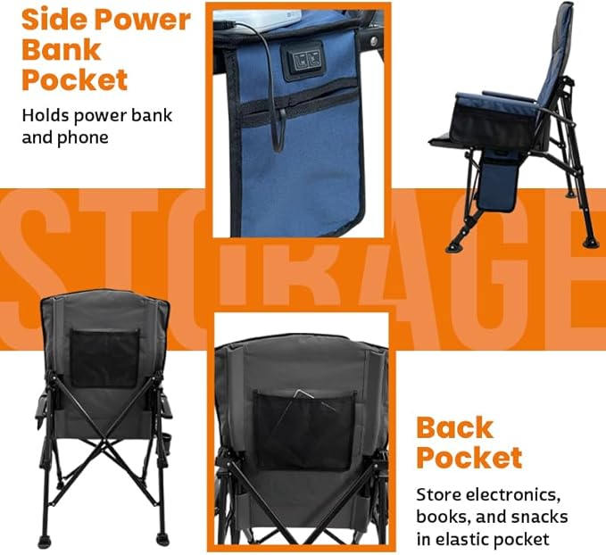 ExtremeHEAT Heated Camping Chair | Water-Resistant Heated Outdoor Chair with 3 Heat Settings | Folding Heated Chair for Outdoor Sports, Camping, and More | Battery Not Included