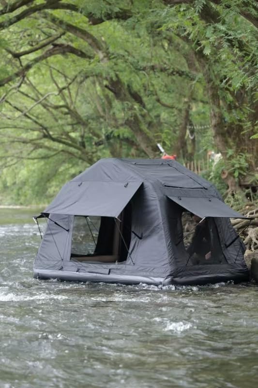 Foldable 2 3 People Amphibious Inflatable Car Roof Top Tent for Camping Outdoor Glamping Camping Tent for SUV,Truck and Universal Auto Self Driving Touring(Without Ladder, Black)