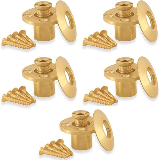 Wood Deck Brass Anchor with Collar for Pool Safety Cover. Universal Replacement for All Major Brand In-ground Swimming Pool Safety Covers (5 Pack)