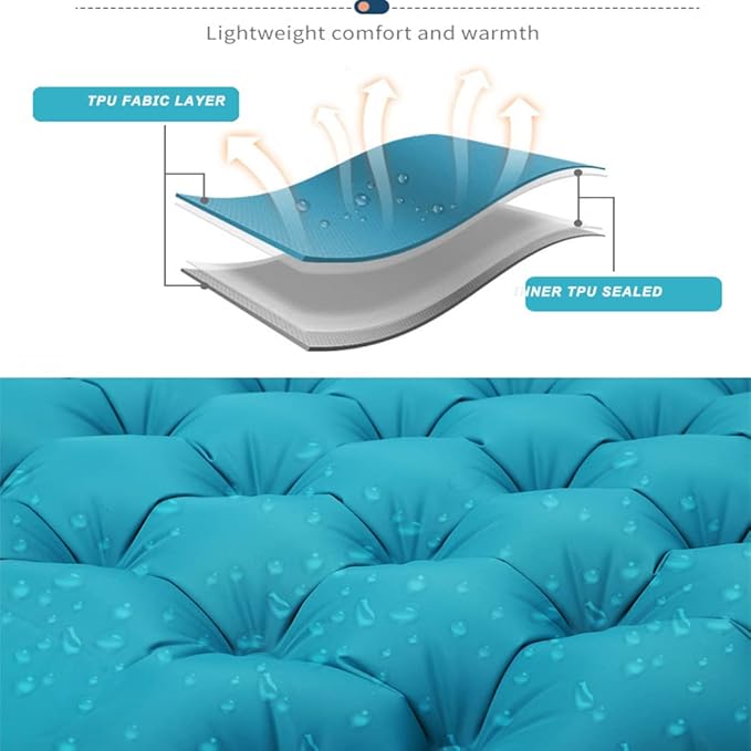 Lightweight Inflatable Camping Mattress, Extra Thickness 3.9 Inch, Inflating Sleeping Pad for Camping, Hiking, Traveling, Orange