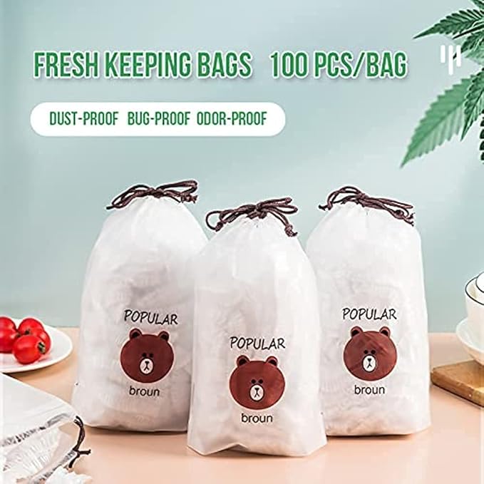 Fresh Keeping Bags, Plastic Sealing Bags Food Cover, Universal Kitchen Wrap Seal Fresh Keeping Caps Fresh Keeping Bags Covers,Plastic Stretchable Food Covers for Leftover And Meal Prep (300PCS)