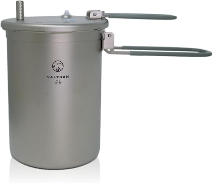 Valtcan 1800ml Titanium Pressure Rice Cooker Pot with Locking Lid | Lightweight Camping & Backpacking Cookware | Pure Titanium Bento Lunch Box | Rapid, Easy Rice & One-Pot Meals
