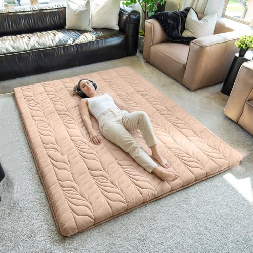 ZonLi Japanese Floor Mattress Futon Mattress Full Size, Thicken Roll Up Tatami Mat 100% Cotton Washable Cover, Portable & Foldable Floor Bed Mattress for Sleeping, Dormitory, Adult Kids, Coffee