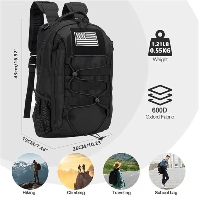 BAIXINGBAGS 20L Mini Small tactical backpack for men, MOLLE System Daypack black gym hunting backpack Comfortable for Hiking Camping