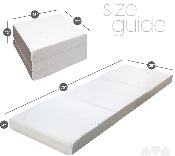 Milliard Trifold Mattress, Single Size, 4 inch, Portable Foldable Mattress Single with Medium Firm Foam, Washable Cover, Tri-Folding Floor Bed, Fold Up Guest Bed, RV Travel, Camping, 75" x 25”