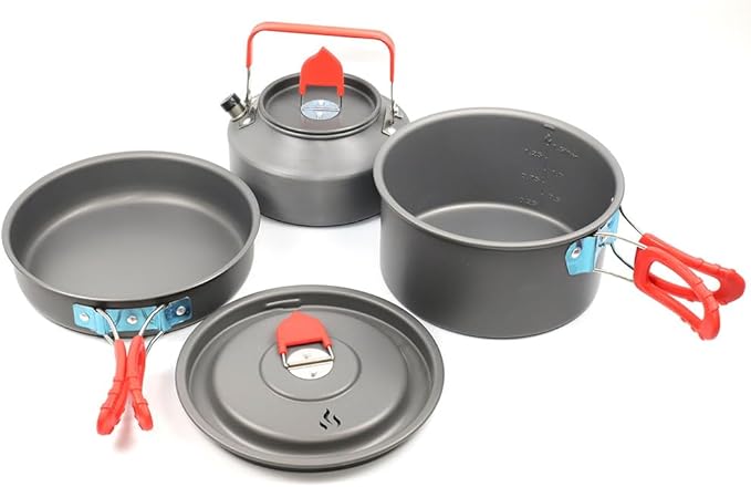 5pcs -20pcs Set TMKOOL Camping Cookware Mess Kit Outdoor Hiking Backpacking Picnic Cooking Bowl Non Stick Pot