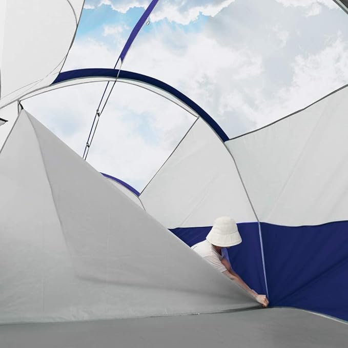 CAMPROS CP Tent 8 Person Camping Tents, Weather Resistant Family Tent, 5 Large Mesh Windows, Double Layer, Divided Curtain for Separated Room, Portable with Carry Bag